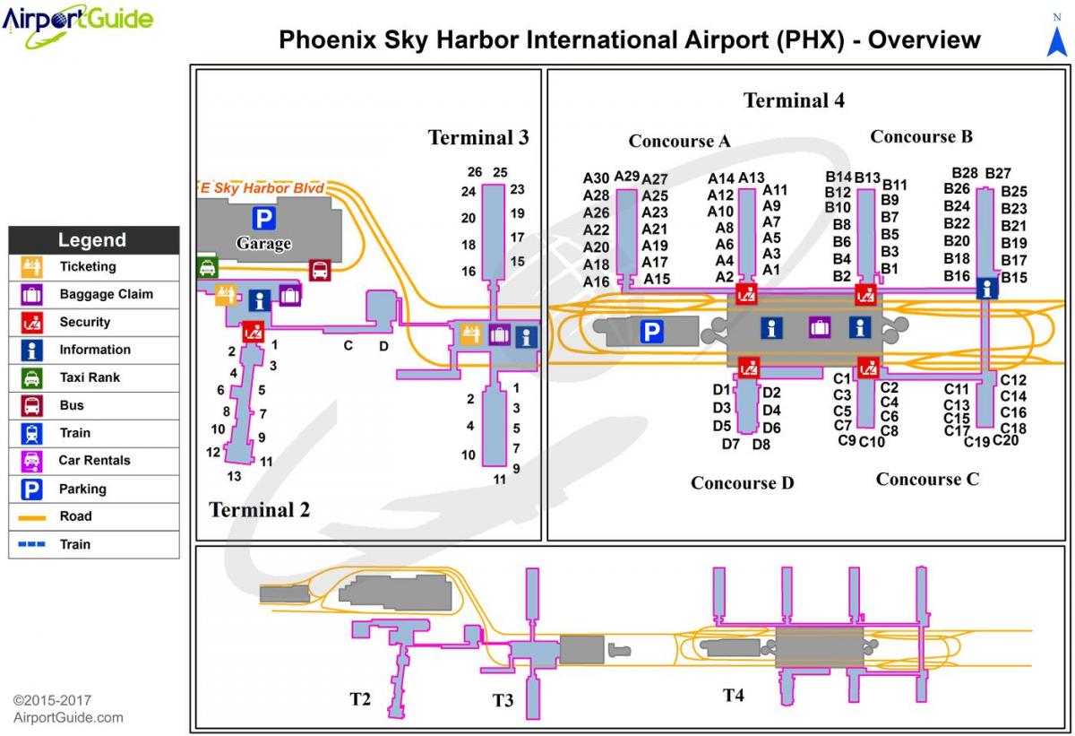 χάρτης της Phoenix sky harbor airport